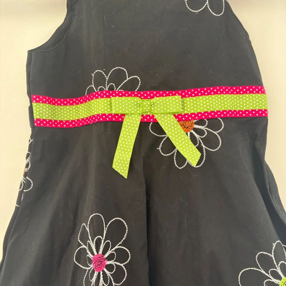 Blueberi Boulevard Girls 8 NWT Black,  Flowers, Polka Dots, Ribbon‎ & Embroidery